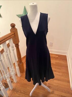 J. Crew Navy Sleeveless V-Neck Midi Dress with Flounce Hem